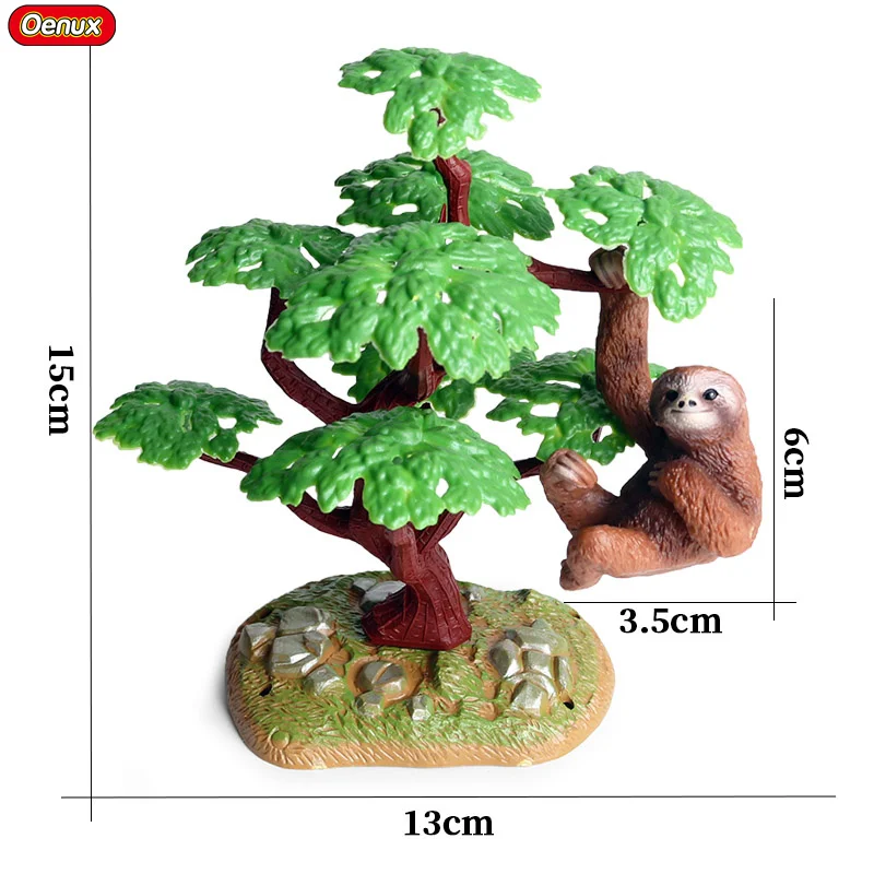 Oenux New Cute Zoo Animal Lazy Sloth Model Action Figure Lovely Folivora Sloth Climb Tree Miniature Figurines Toy Kids Xmas Gift