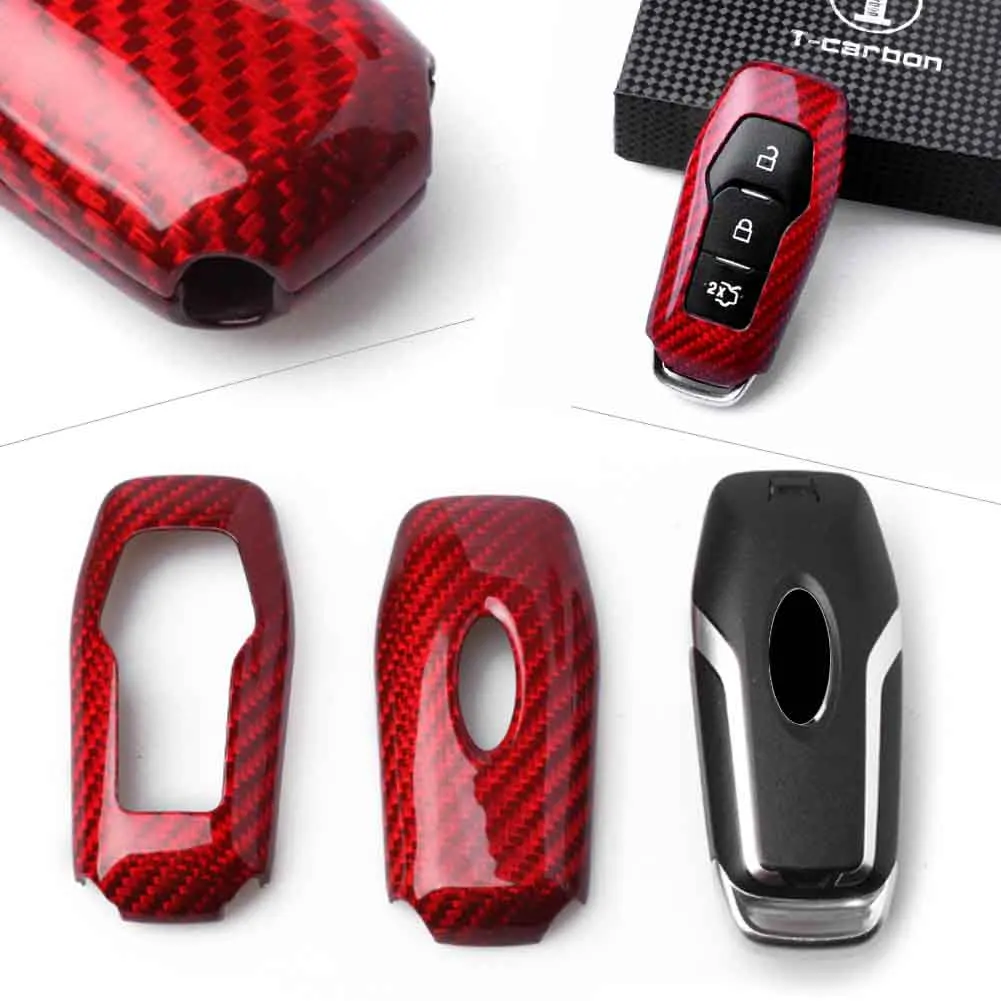 

3 Bottons Red Car Remote Key Shell Cover Case For Ford Fusion 2013-2016 F-150 F150 2015-2016 T-Carbon