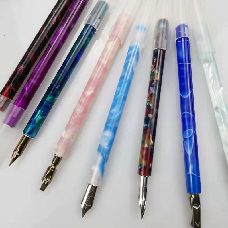 Hand Polished High-end Synthetic Resin Portable Dip Pen Rod With Pen Cap Thin Short Style Easy To Carry