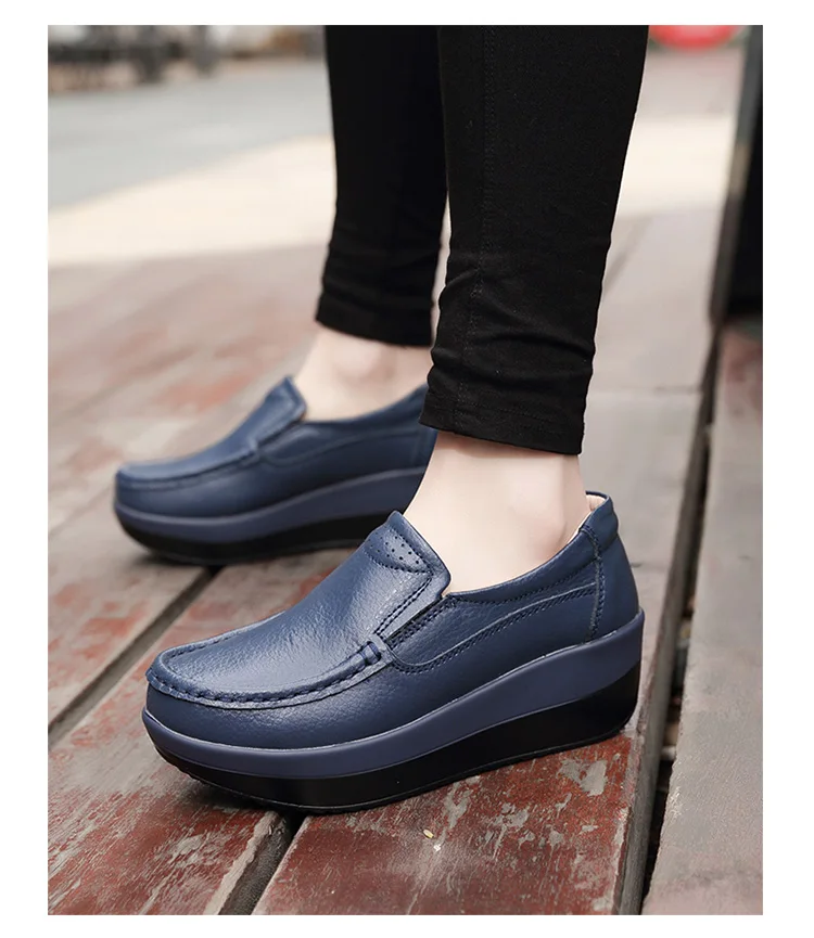 Spring Women\'s leather shoes Platform Shoes Casual Shoes Breathable Wedge Sneakers white Black Trainers Knitting Shoes Large siz