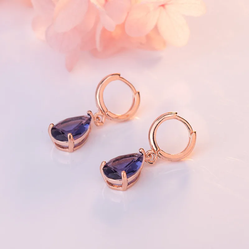 Fashion Earrings 925 Silver Jewelry with Purple Zircon Gemstone Water Drop Shape Earrings for Women Wedding Party Accessories