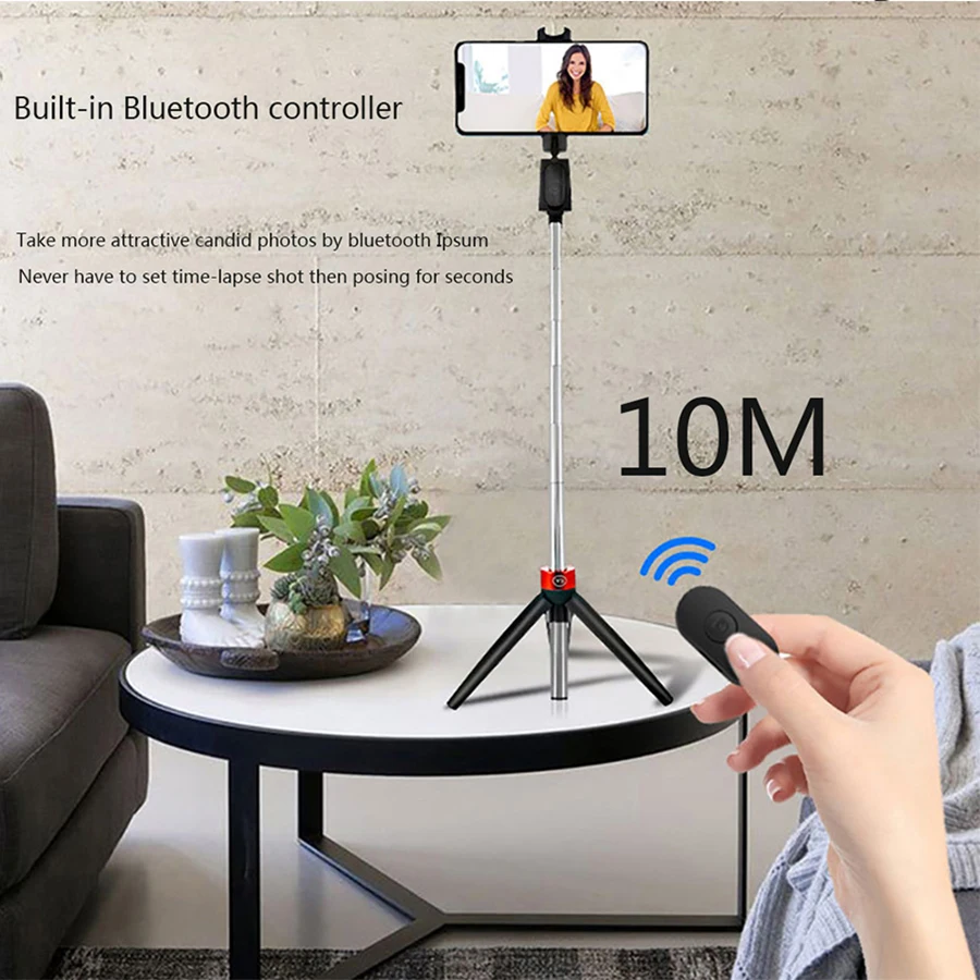 Mini trípode inalámbrico 3 en 1, Bluetooth Selfie Stick plegable, extensible con Control remoto para teléfono, varilla de artefacto con temporizador automático