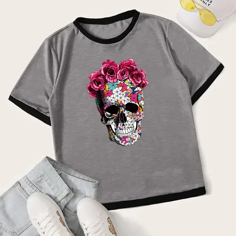 New Rose Skull Head Stickers Set Iron On Transfer para nias Parches de moda Parches de transferencia de calor Diy falcil de usa