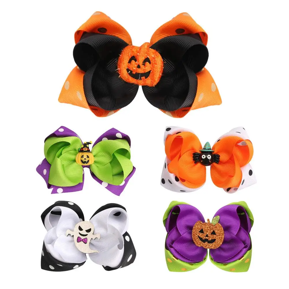 Halloween Hair Bows Clip Party Hairpin Accessory Gift Party Bows Hairgrip Glitter Hair Bows Hair Accessories For Kids