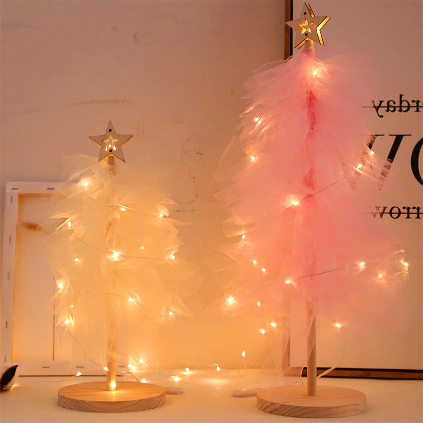 Nordic Pink Lace Net Yarn Night Lights Children's Room Princess Christmas Decoration Lamp Copper Silk Lamp Bedroom Gift Lamps