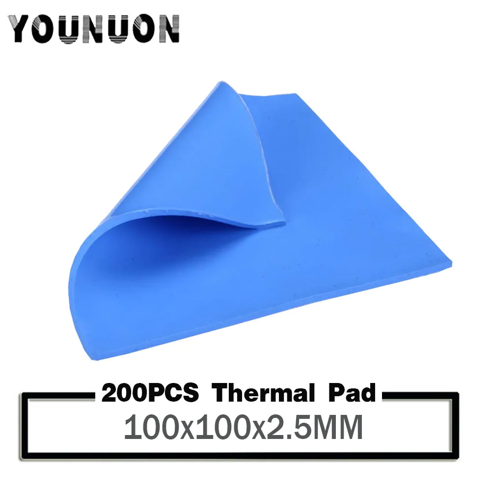 200PCS 100X100X2.5MM Computer GPU CPU Heatsink Cooling Conductive Silicone Thermal Pad 2.5mm Thickness Cooling Pads