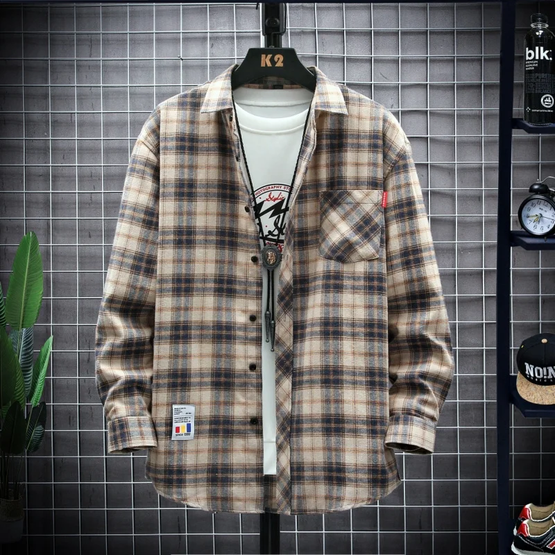 

Autumn Men's Fashion Color Plaid Long Sleeve Shirt Classic Business Casual Workwear Formal Top Quality Overalls Men's Shirts