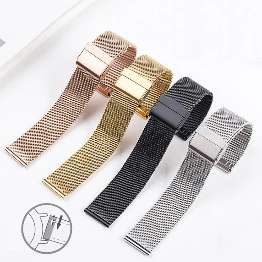 Milanese Loop Strap 12/14/16/18/20/22/24mm Men Women Universal Quick Release Stainless Steel Metal Bracelet Smart Watch Band