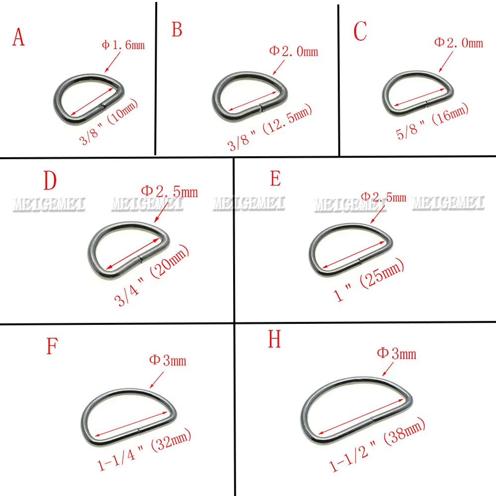 20 pz/lotto 10mm/12mm/15mm/20mm/25mm/32mm/38mm Non saldato anello a D in lega di metallo scarpe borse Dee fibbie accessorio fai da te