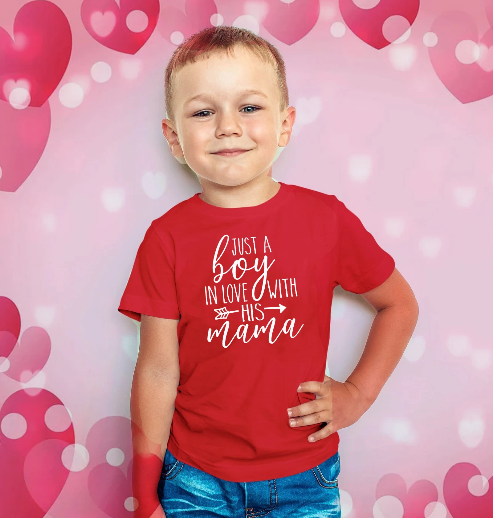 

Valentines day t-shirt Just A Boy Girl In Love With His Mama Her Daddy Kids Shirt Toddler Boy Casual Toddler Blouse T-shirt