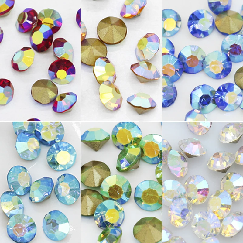 ss12 ss16 ss22 ss27 Color AB pointed Foiled back czech Crystal Nail Art rhinestone glass strass chaton stone Jewelry making bead