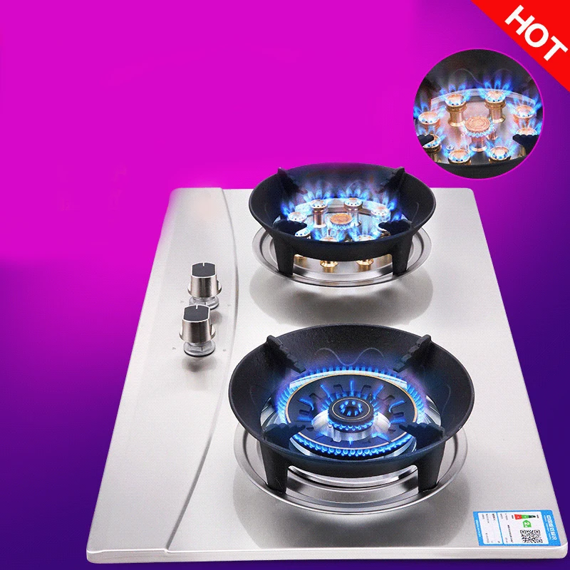 Gas Stove Double Stove Embedded Gas Stove Household Energy-Saving Desktop Natural Gas Lpg  Stainless Steel Brushed Panel