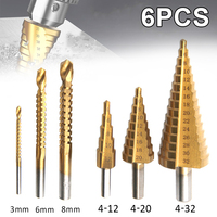 6Pcs HSS Titanium Coated Step Drill Bit Hole Cutter Set 4-12mm/4-20mm/4-32mm New