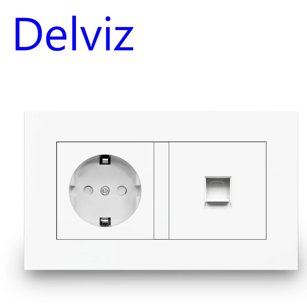 Delviz RJ45 Computer Wall Socket, Computer connect Jack, CAT5E Connector Cable network Interface Outlet EU Standard Power Socket