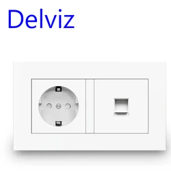 Delviz RJ45 Computer Wall Socket, Computer connect Jack, CAT5E Connector Cable network Interface Outlet EU Standard Power Socket