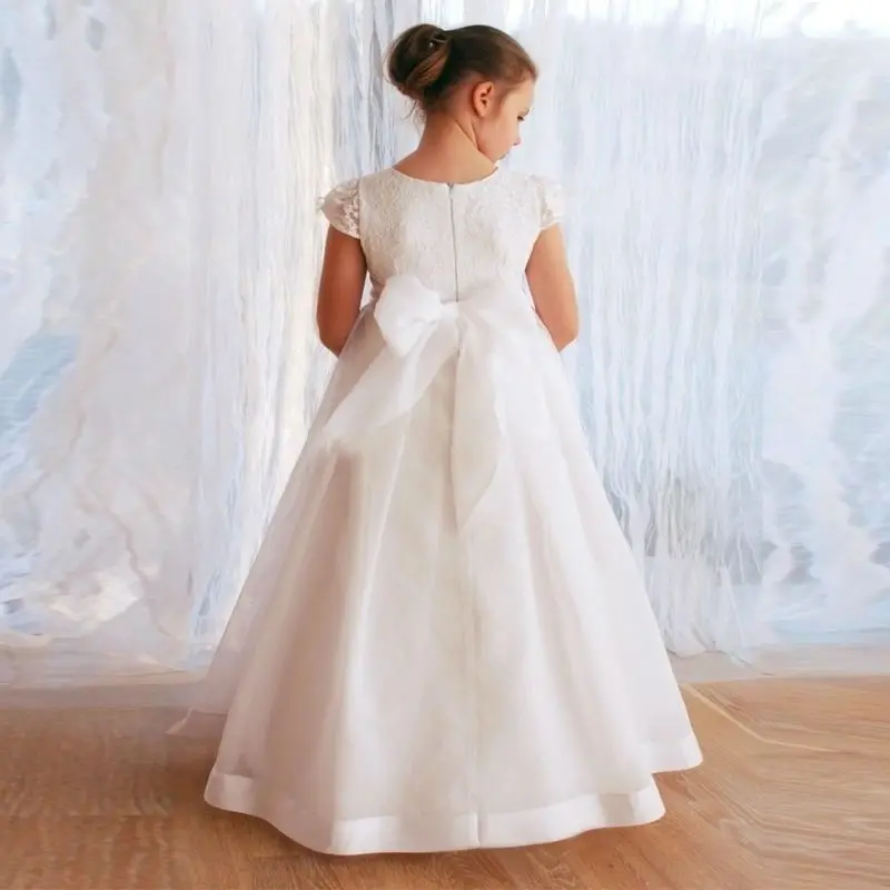 Weiß Spitze Kinder Blume Mädchen Kleider für Hochzeiten mit Wrap Jacke Erstkommunion Kleider für Mädchen Pageant Prinzessin Kleider