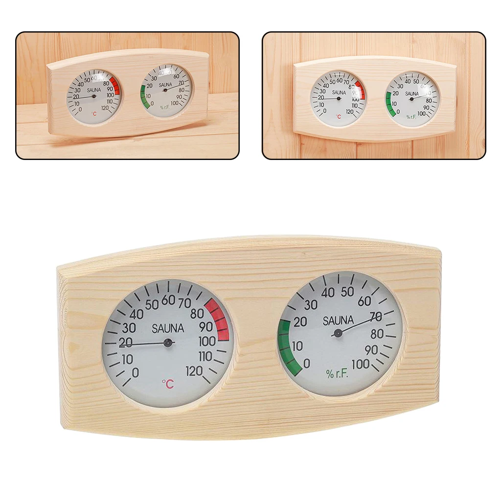 Pine Wood Sauna Thermometer Hygrometer Horizontal Durable Digital Sauna Room Accessories Indoor Humidity Temperature Measurement