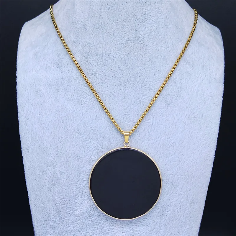 2024 Natural Black Obsidian Stainless Steel Chains Necklace for Women Round Big Long Necklace Chain Jewelry colgante mujer NHH31