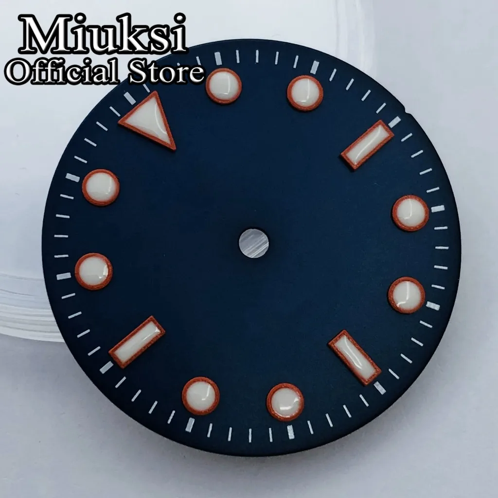 Miuksi 29mm blue watch dial green luminous fit NH35 NH36 movement