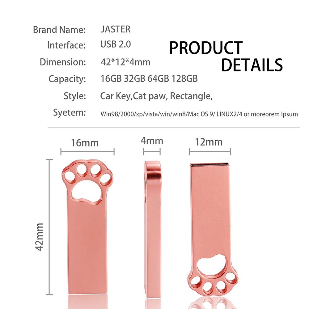 JASTER Bear Claw USB Flash Drive 128GB Creative Business Gifts Pen Drive 64GB Rose Golden Memory Stick Black Metal Pendrive 32GB images - 6