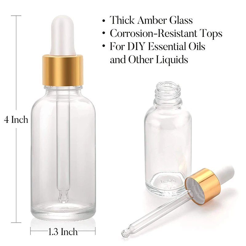 24 Pack Thick Glass Dropper Bottle 30ML Empty Dropper Bottle With Golden Cap Glass Pipette Bottle For Aromatherapy Perfume