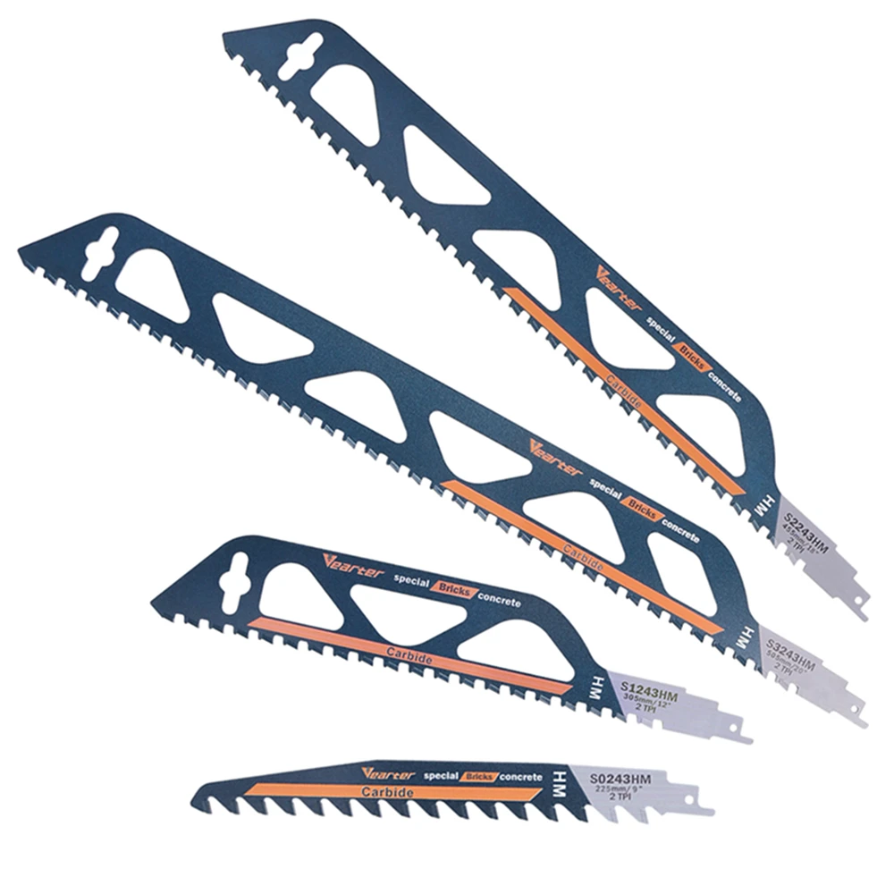 Vearter 225/300/455/505mm Tungsten Carbide Alloy Reciprocating Saw Blades Saber Saw For Aerated Cement Bubble Bricks Concrete