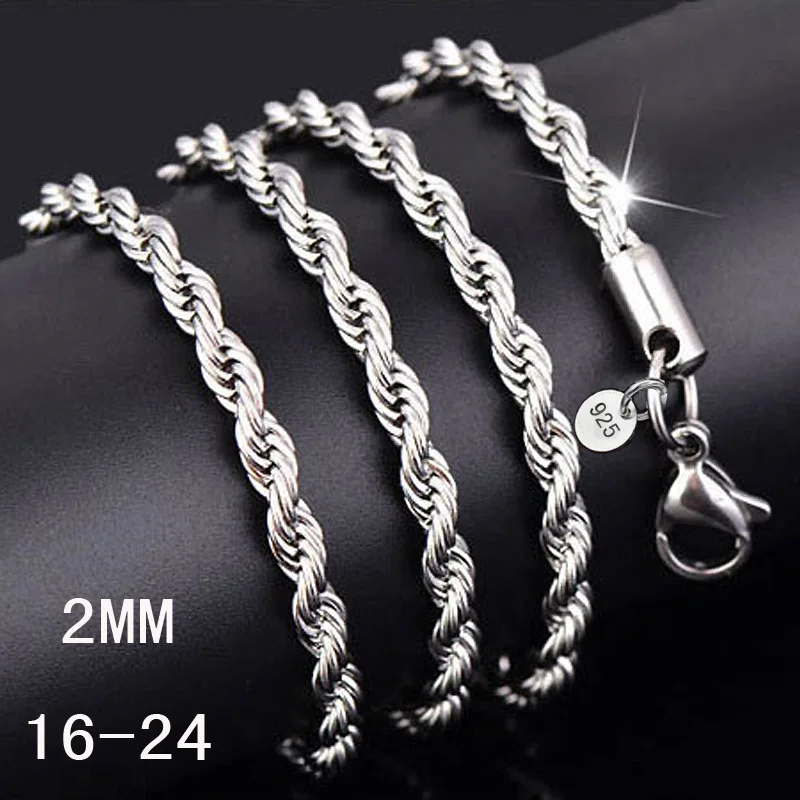 2MM 3MM 4MM Silver plated necklaces with stamped Fashion Jewelry For Women Men Twist Rope chains Choker