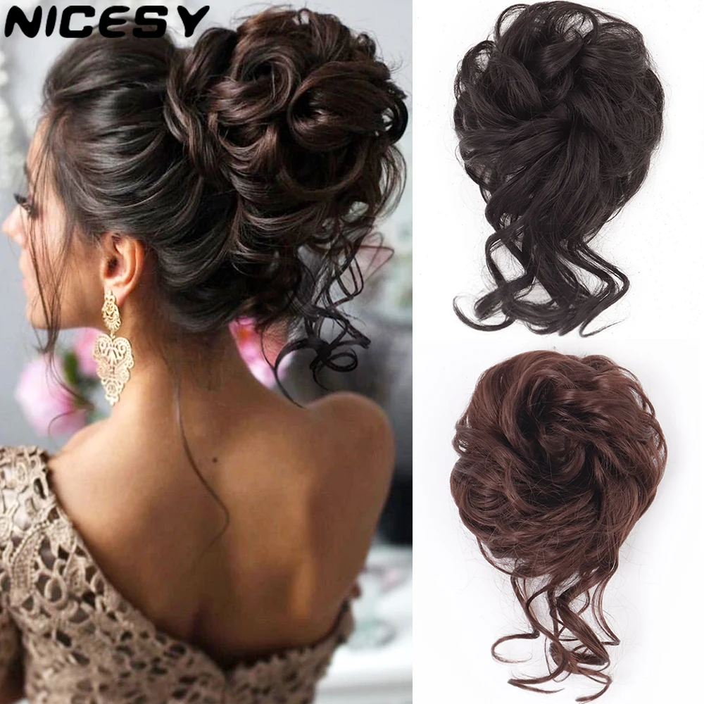 

NICESY Synthetic Curly Donut Chignon With Elastic Band Scrunchies Messy Hair Bun Updo Hairpieces Extensions for Women