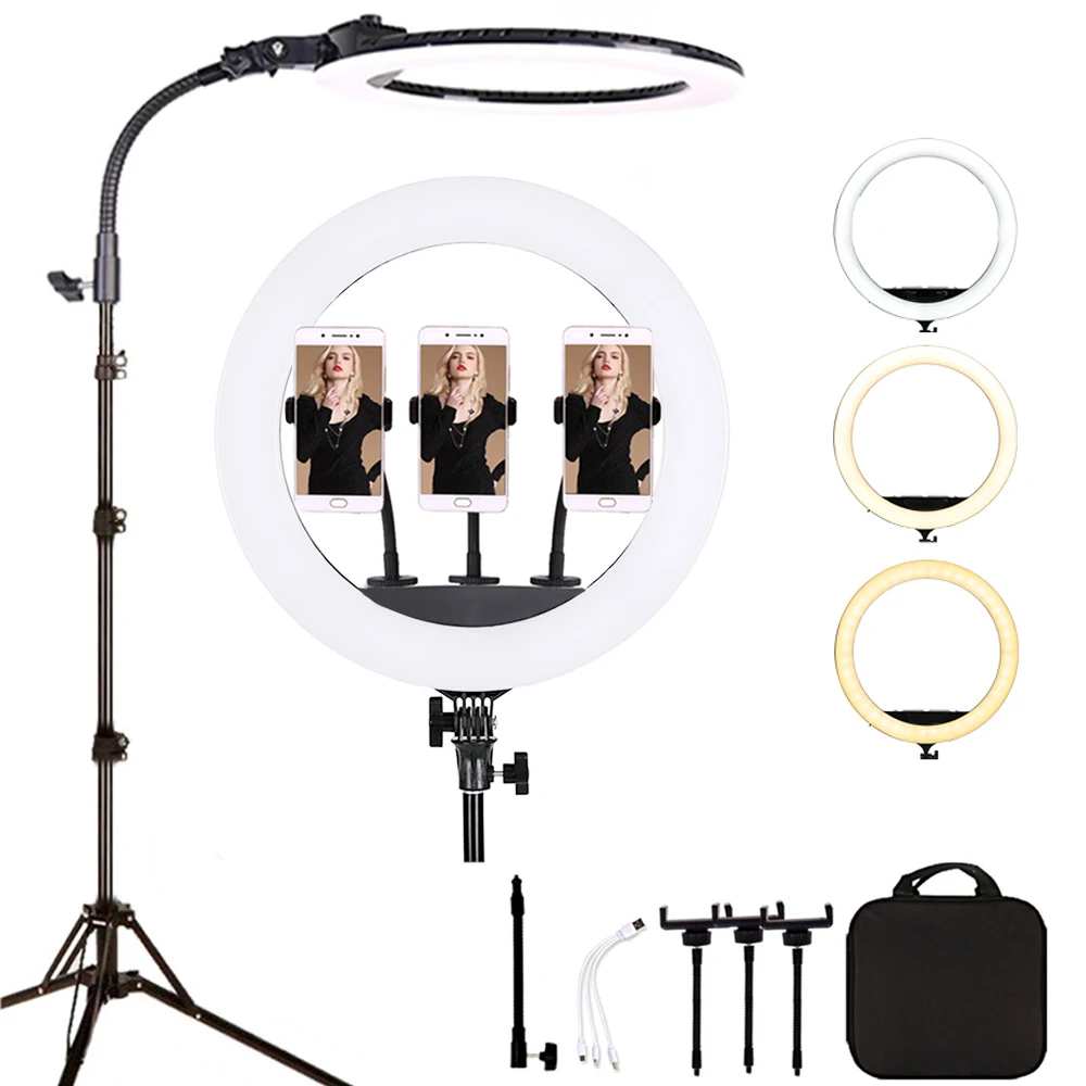 18 Inch 65W LED Ring Light Dimmable Studio Photography Lighting For Makeup,Tattoo,Youtube Video with 2M Light Stand Phone Holder