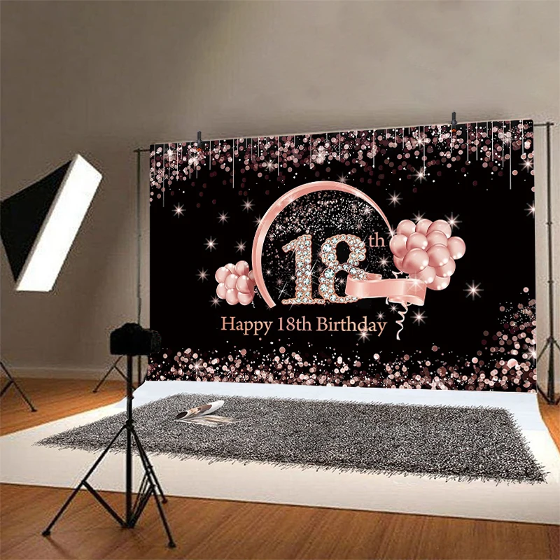 Pink 18th Photo Backdrop Girls Happy Birthday Party Boys Balloon Photograph Background Banner Decoration Prop