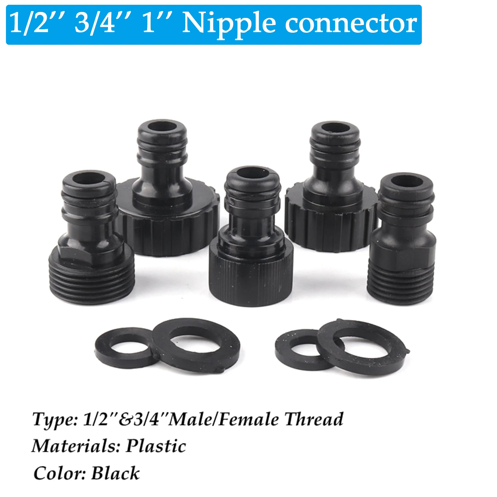 

5Pcs 1/2'' 3/4'' 1'' Thread Garden Irrigation Nipple Connector Female Thread Watering Gun Joints Plastic Water Faucet Adaptors