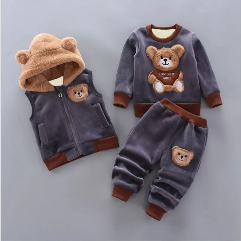 

2021 autumn/winter new boys and girls plus velvet padded sweater set children autumn/winter plus velvet three-piece set