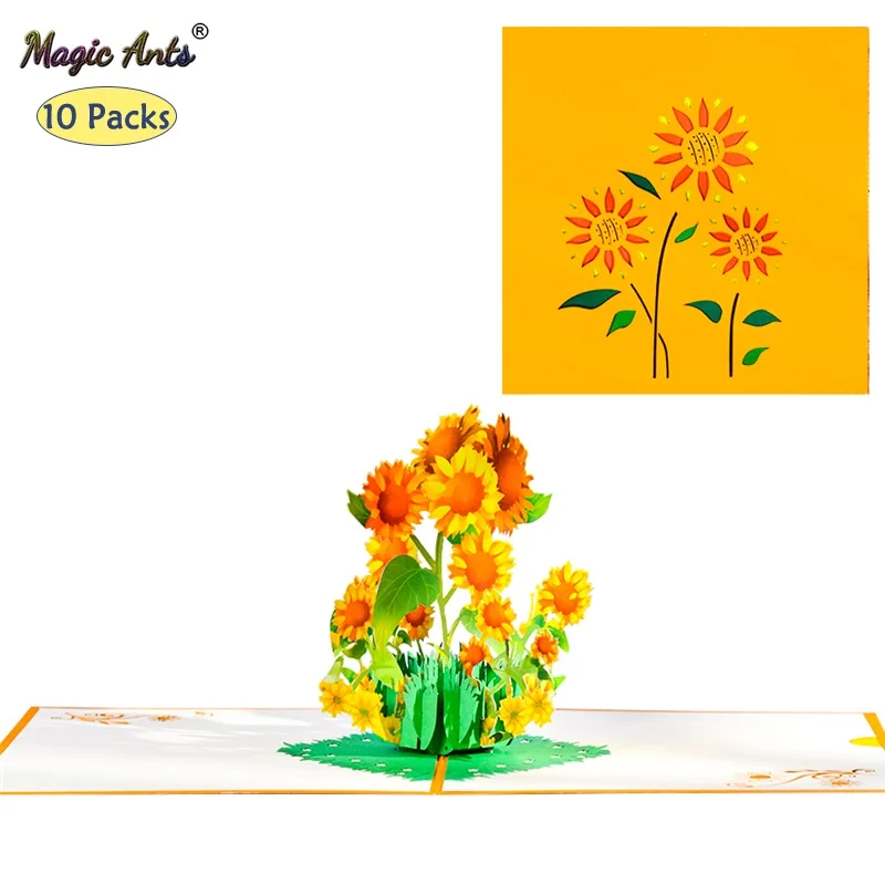 

10 Pack Pop-Up Flower Card 3D Sunflower Greeting Cards for Valentines Day Get Well Mothers Day Birthday Anniversary Wholesale