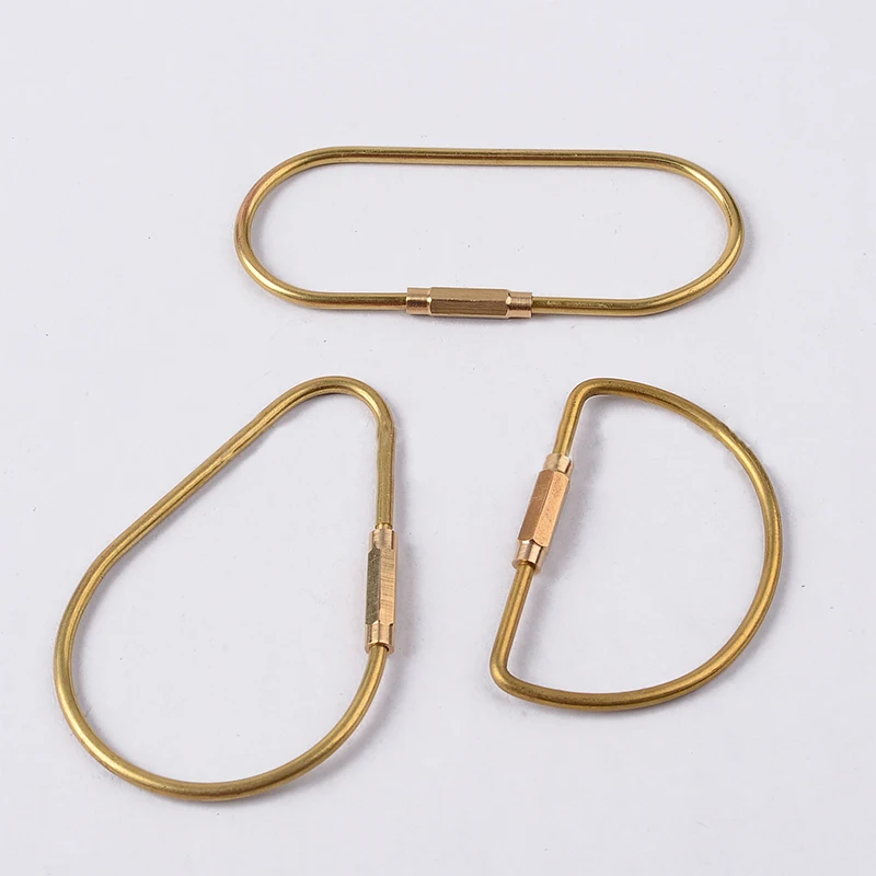 Brass Keychain With Lock D Key Chain Gold Color Camping Carabiner Survival Camping Equipment Buckles Hooks Key Ring Accessories