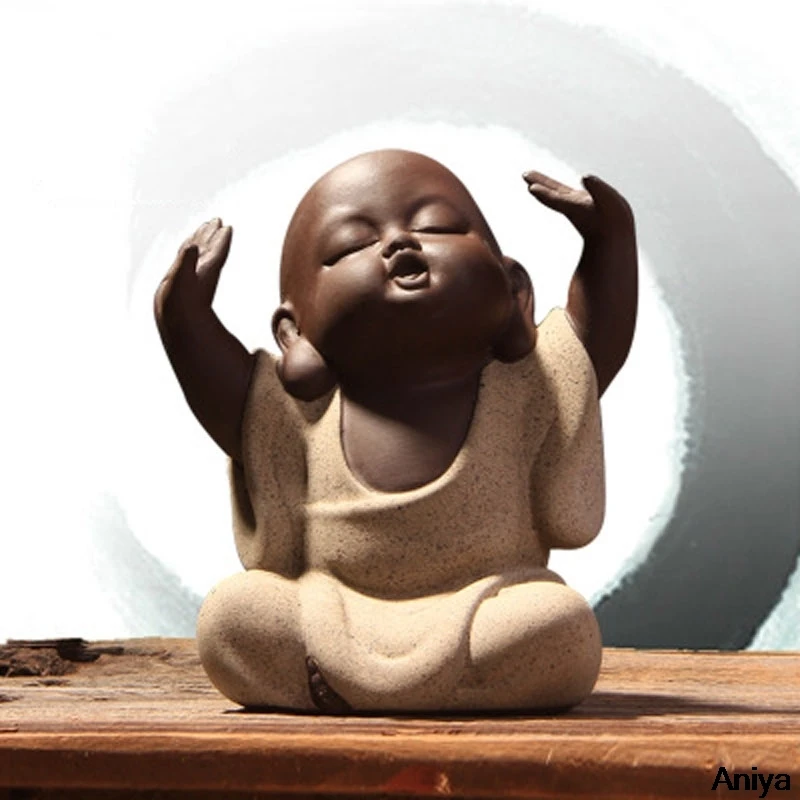 Buddha Statues Little Monk Color Sand Ceramic Art Home Club Geomantic Decoration Figurine Tea Pet Home Decoration Accessories