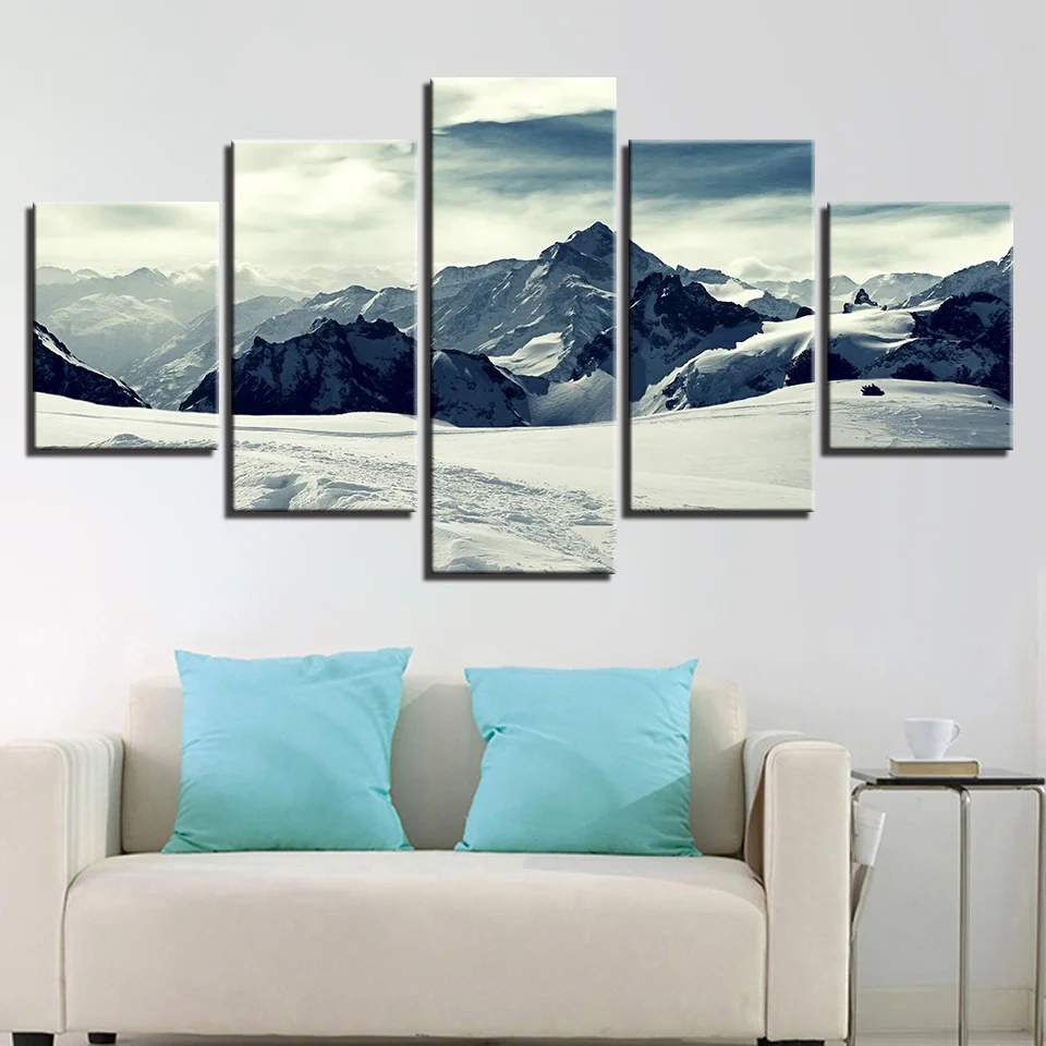 

Canvas Painting Wall Art 5 Pieces Snow Capped Mountains Paintings Landscape Pictures HD Prints Posters Living Room Home Decor