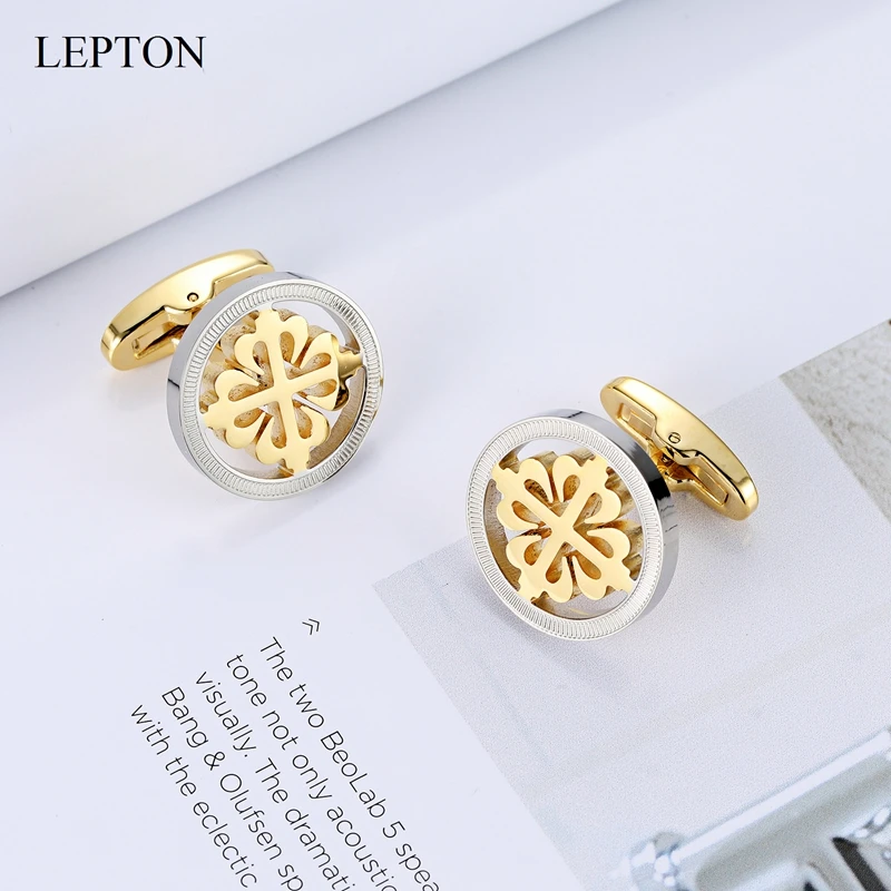 Lepton Silver & 18K Gold Color Crusaders Cufflinks Stainless Steel Round Cuff Links for Men Wedding Business Cufflink Gemelos