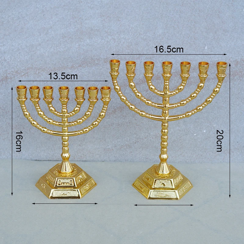 Christianity Menorah 7 Branch candle holders Holy temple golden lampstand praying Jewish candlestick articulos religiosos home