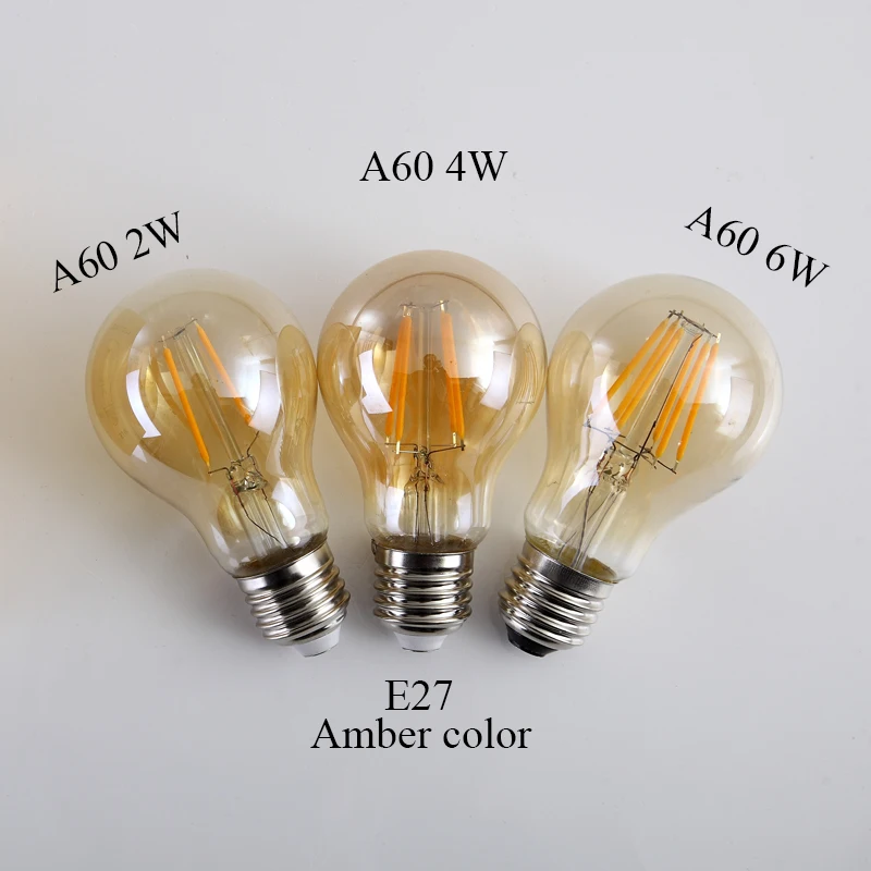 

110V 220V A60 LED Lamp Bulbs Antique 2W 4W 6W E27 Edison Bulb Retro Ampoule Filament Light Bulb Clear Amber Glass Ball Bombilla