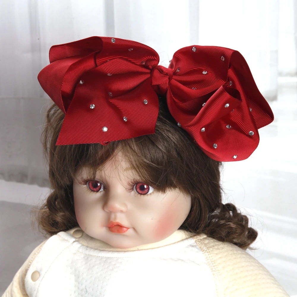 8 Zoll Große Haarschleifen für Babymädchen und Kinder, Weiche Schleifen mit Strass-Knoten, Haarbänder, Baby-Haaraccessoires, Kinder-Kopfschmuck – Detail 19