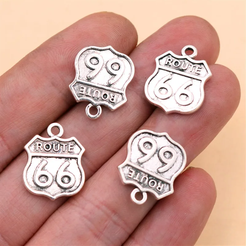 20pcs Silver Color Double-sided Metal Tag *Route 66* Charm Retro Necklace Bracelet DIY Handmade Metal Jewelry Alloy Pendant