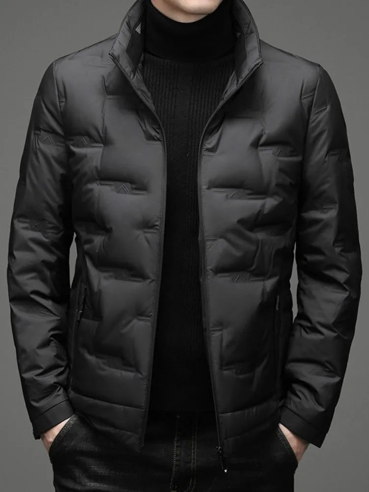 Down Jacket Winter Mens Business Casual Stand Collar Cold-Proof Warm Coat 90% White Duck Down Clothes