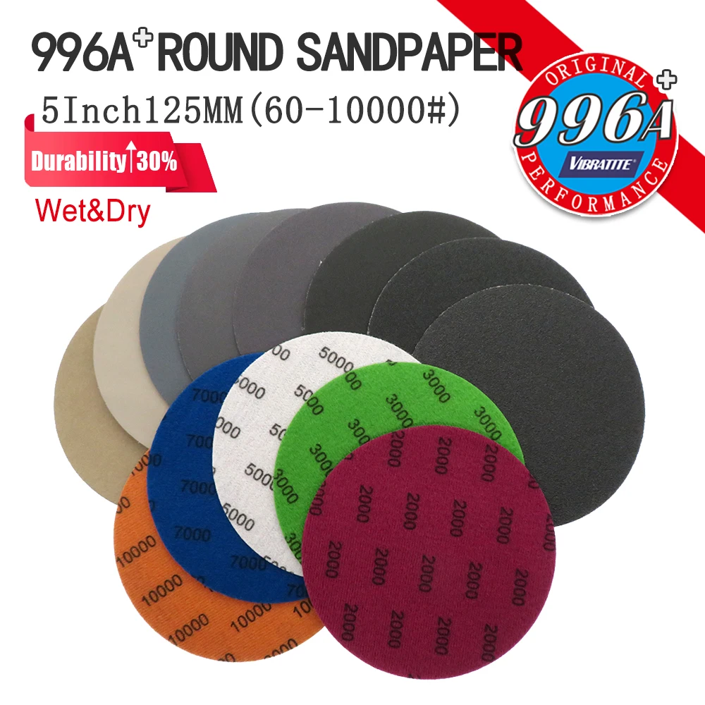 

5 Inch 125mm Flocking Sanding Discs Hook & Loop Silicon Carbide Sandpaper Wet/Dry 60-10000 Grit Grit For Car Wood Polishing