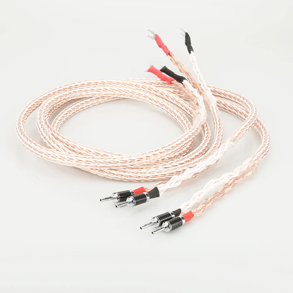 1pair HI-End 12TC Speaker Cable OCC Copper Audiophile speaker cable HIFI Banana to spade loudspeaker cable