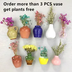 Mini Ceramics Vase Fridge Magnet DIY Porcelain Vase Refrigerator Magnet Message Sticker flowers Green Plant on Kitchen Gift