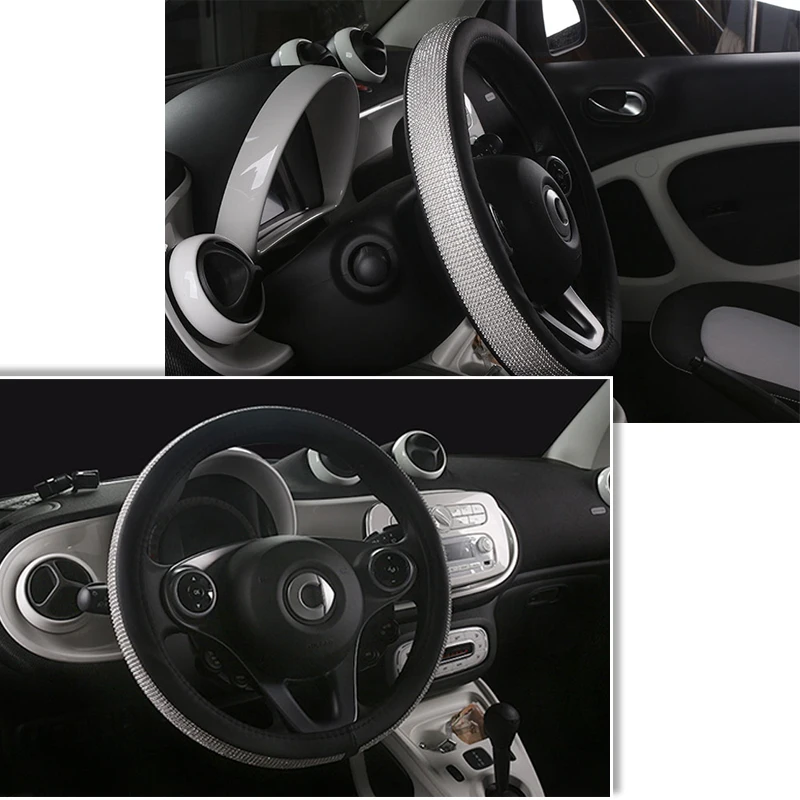 38cm Car Diamond-Studded Steering Wheel Cover Non-Slip For Mercedes Smart 450 451 453 Fortwo Forfour Car Accessories Interior