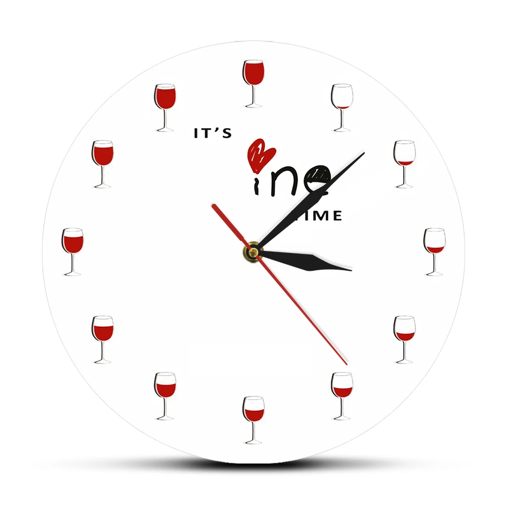 

It's Wine Time Wall Clock Watch Quartz Silent Restaurant reloj mural Red Wine Glass Printed Wall Clocks Wine Drinker Kitchen Art