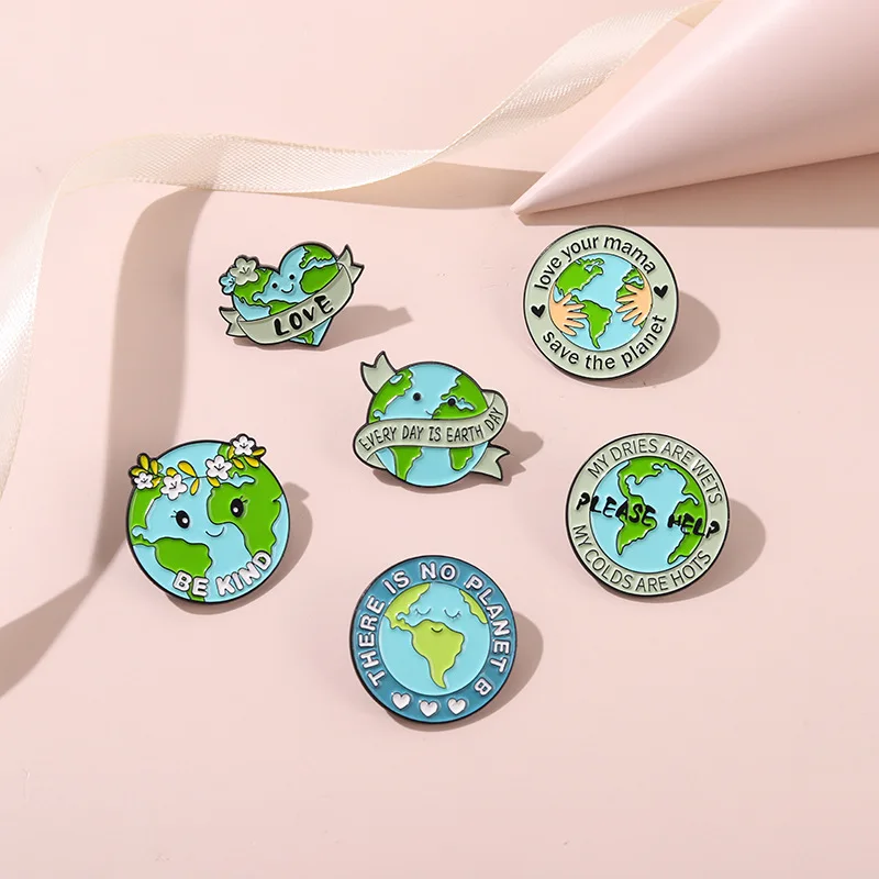 Care for the earth care for the environment Brooch Metal Badge Medal round geometry green collar pin pin bag