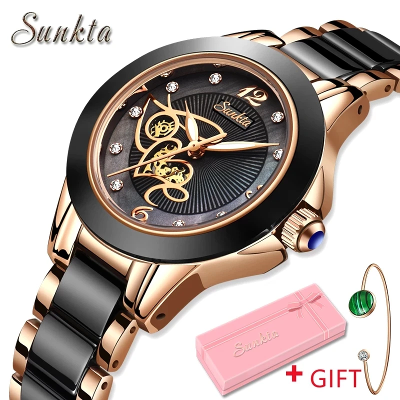 

LIGE Women Watches SUNKTA Brand Luxury Ceramic Watch Diamond Ladies Watch Waterproof Quartz Wristwatch Relogios Femininos Clock