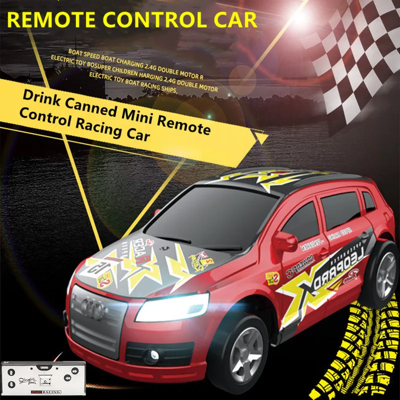 1:64 Electric Mini 2.4G Wireless Remote Control Racing Car Model 15KM/H DIY Roadblock Cool Light Canned Portable RC Car Kids Toy